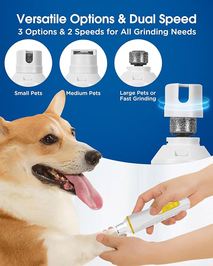 Dog Nail Grinder with Enhanced LED Light – Super Quiet, 2-Speed, USB-C Rechargeable, LED Smart Display, 3 Grinding Options, Pet Nail Trimmer for Dogs Cats and All Pet Sizes-PurrikoPets