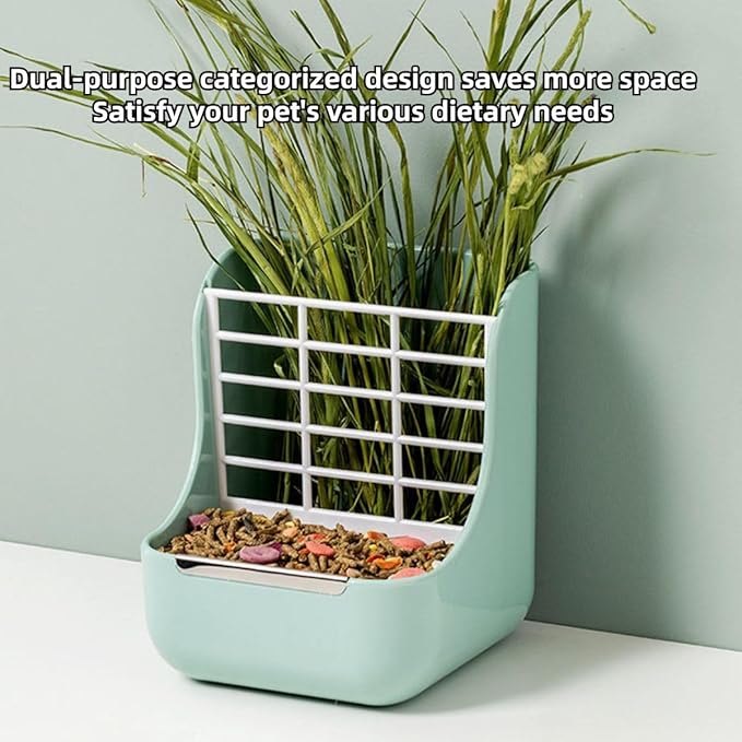 2 in 1 Food Hay Feeder for Guinea Pig, Rabbit Feeder, Indoor Hay Feeder for Guinea Pig, Rabbit, Chinchilla, Feed Bowls Use for Grass & Food (Yellow)-PurrikoPets