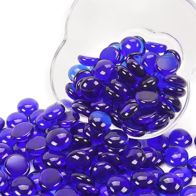 5LB Cobalt Blue Flat Glass Marbles for Vases, Gemstone Beads Vase Filler Decorative Glass Pebbles for Fish Tank, DIY Crafts, Aquarium Decor Rocks-PurrikoPets
