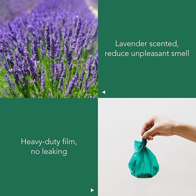 Extended Dog Poop Bags with Dispenser, 1000 Count, Pre-Separated, Lavender Scent, Eco-friendly Material, Extra Thick, 100% Leakproof, 8"x 15.6", Green-PurrikoPets
