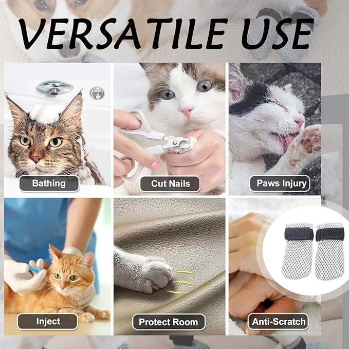 4 Pcs Cat Scratch Cover for Nursing Rehabilitation Boots Adjustable Bath Bath Gloves，to Prevent Scratching Suitable for Bathing, Feeding and Nail Trimming of Cats-PurrikoPets