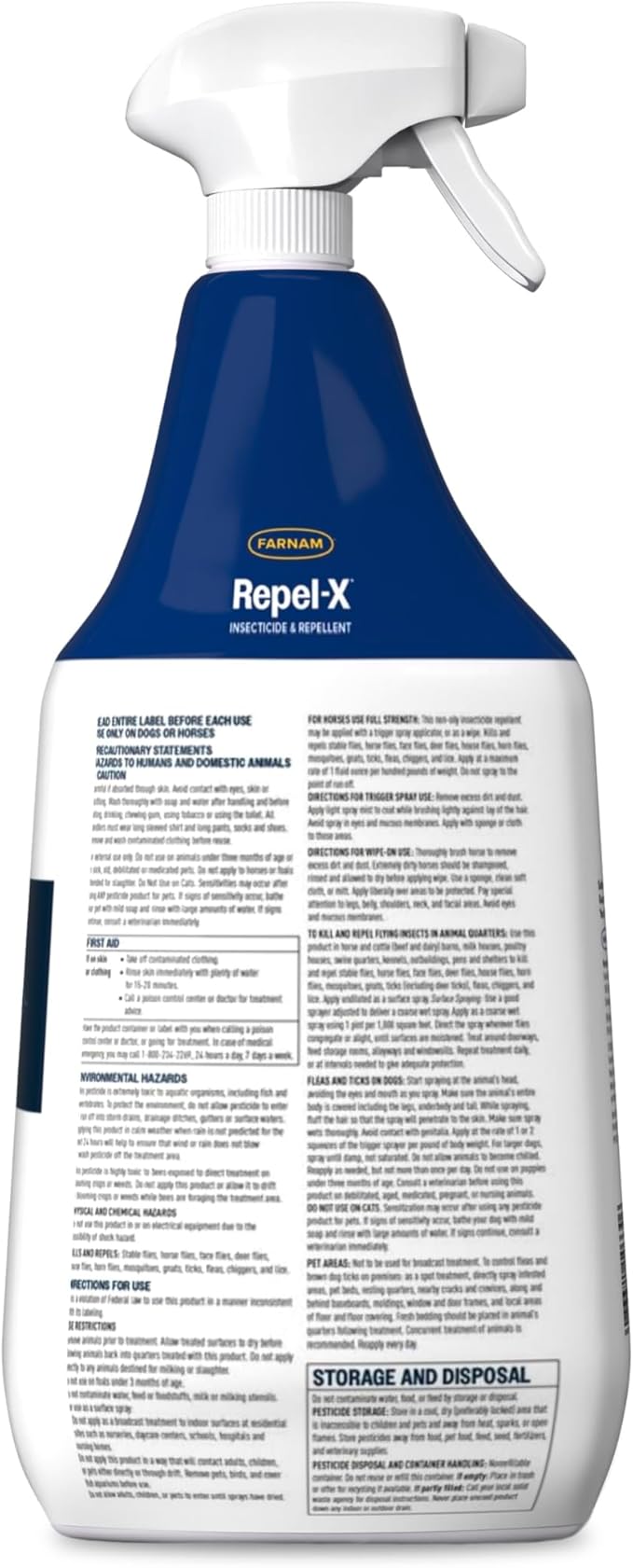 Farnam Repel-X Ready-To-Use Fly Spray, Insecticide And Repellent For Horses And Dogs, 32 Fluid Ounces, 1 Quart Bottle With Trigger Sprayer-PurrikoPets