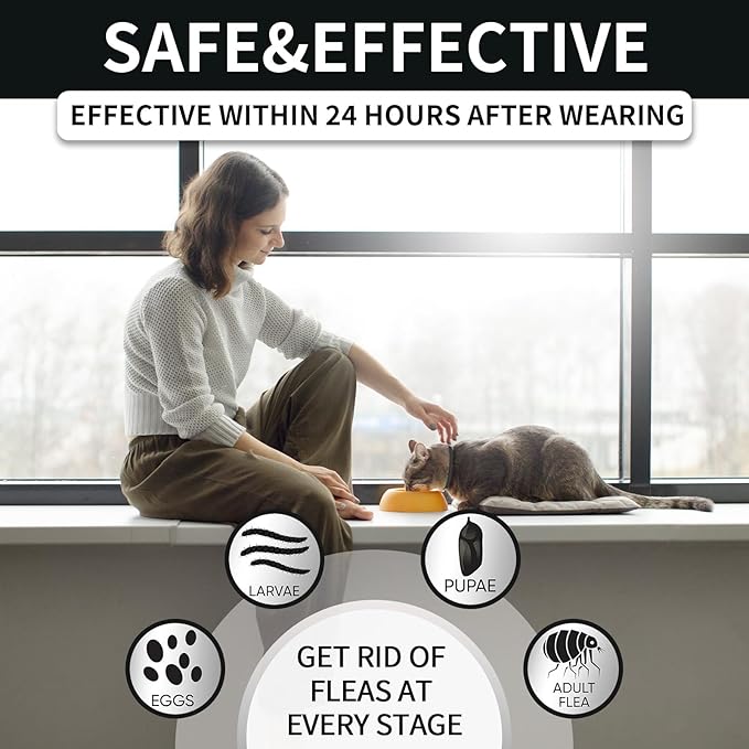 4 Pack Flea and Tick Collar for Cats, 32 Months Treatment, Waterproof Adjustable Kitten Flea Collar, Flea Prevention, Black-PurrikoPets