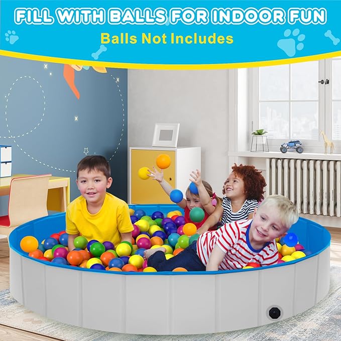 Extra Large Foldable Dog Pool,71"x 12" Portable Anti-Slip Kiddie Pool Hard Plastic, Swimming Pool for Dogs Cats and Kids Pet Puppy Bathing Tub-PurrikoPets