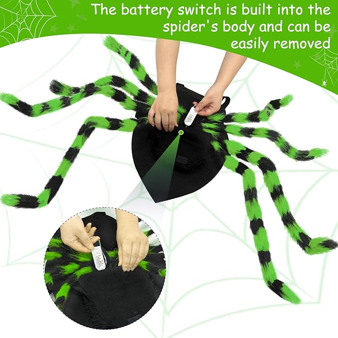 Dog Halloween Costume Large Breed, Furry Dog Spider Costume with 64 LED, Funny Halloween Dogs Costumes for Large Dogs Medium Pet Halloween Party Cosplay (Green)-PurrikoPets