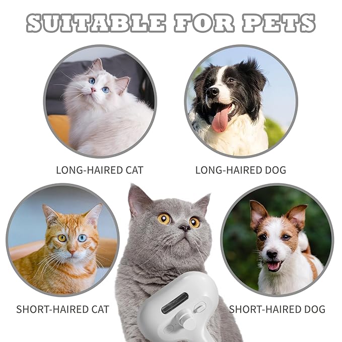 3-in-1 Steam Brush for Cats & Dogs – Hair Removal Comb with One-Click Release & Water Spray – Grooming Brush for Shedding, Long/Short Hair-PurrikoPets