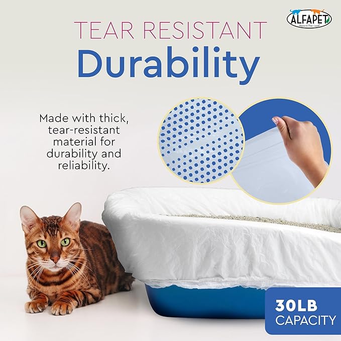 Alfapet Sifting Cat Litter Box Liners - Jumbo 15 Count, Pack of 5 - Tear-Resistant Cat Litter Bags, Waterproof Kitty Litter Liners, Fits Litterbox Pan Sizes X-Large, X-Giant, 37" x 18" 30 lb Capacity-PurrikoPets