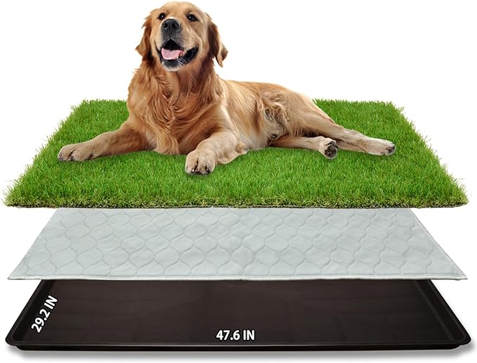Dog Grass Large Potty Patch, Dog Litter Boxes Artificial Grass Bathroom Turf for Pet Training, Washable Puppy Pee Pad, Perfect Indoor/Outdoor Portable Potty Pet Loo (Potty system-47.6"x29.2")-PurrikoPets