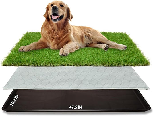 Dog Grass Large Potty Patch, Dog Litter Boxes Artificial Grass Bathroom Turf for Pet Training, Washable Puppy Pee Pad, Perfect Indoor/Outdoor Portable Potty Pet Loo (Potty system-47.6"x29.2")-PurrikoPets