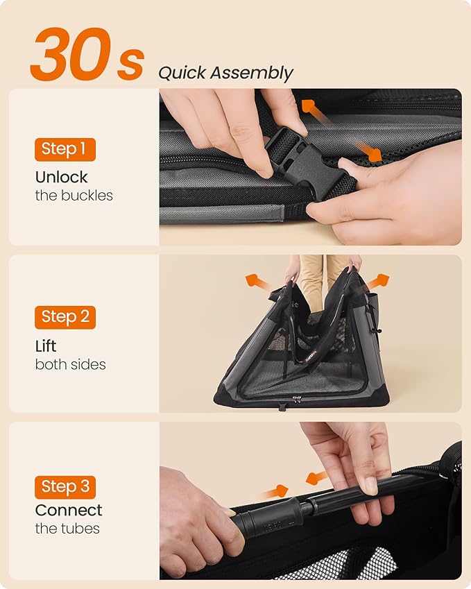 Feandrea Collapsible Dog Crate, 42-Inch Portable Dog Travel Crate for Large Dogs, Oxford Fabric Pet Carrier with 4 Mesh Doors, Handles, Storage Pocket, Water Bottle Holder, Ink Black UPDC021B01-PurrikoPets