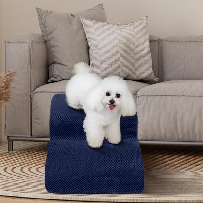 Dog Stairs for Small Dogs - High Density Foam Pet Steps, Extra Wide Dog Ramp with Non-Slip Bottom for High Beds, Couch and Sofa, Best for Dogs Injured, Older Doggy Cats,2 Steps, Navy-PurrikoPets