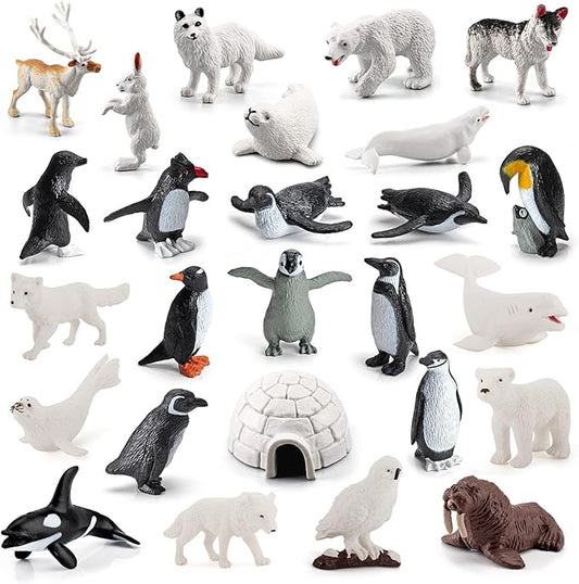 26Pcs Arctic Animal Figures - Polar Animal Toys Figurines with Penguins Arctic Fox Wolf Polar Bear Reindeer - Miniature Toys Cake Topper Christmas Birthday Gift for Kids & Toddlers-PurrikoPets