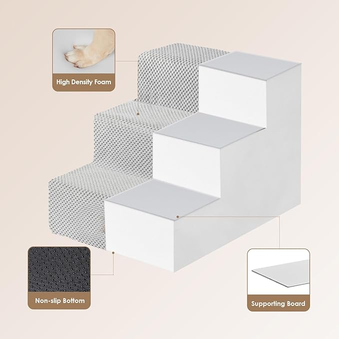 EHEYCIGA Dog Stairs for Small Dogs 13.5" H, 3-Step Dog Steps for Couch Sofa and Chair, Pet Steps for Medium Cats, Non-Slip Balanced Pet Ramp Indoor, Light Grey-PurrikoPets