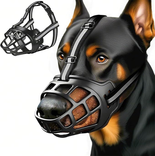 Dog Muzzle, Breathable Basket Muzzles for Small Medium Large Sized Dogs, Adjustable Humane Cage Mouth Cover for Scavenging Grooming Biting Chewing, Allows Panting and Drinking(Soft Rubber, M)-PurrikoPets