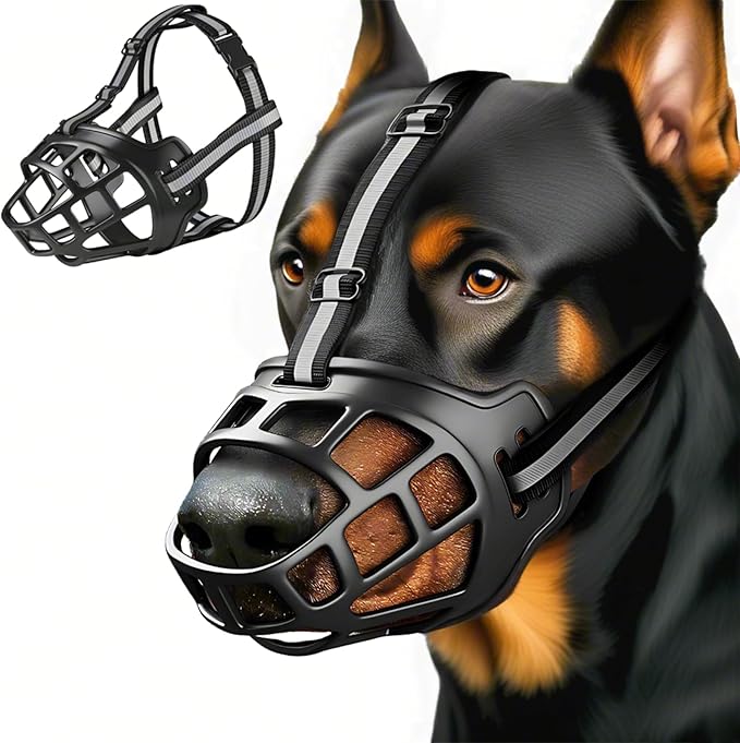 Dog Muzzle, Breathable Basket Muzzles for Small Medium Large Sized Dogs, Adjustable Humane Cage Mouth Cover for Grooming Biting Chewing, Allows Panting and Drinking (Soft Rubber, S)-PurrikoPets