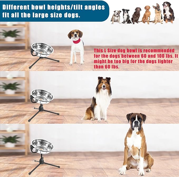 Elevated Dog Bowl with Adjustable Metal Stand,Large Size for Dogs Between 60 and 100 lbs, 0.8 Gal 3 Liter Stainless Steel Dog Food Bowl Water Bowl Height Adjustable Non-Slip Raised Dog Bowl Set-PurrikoPets