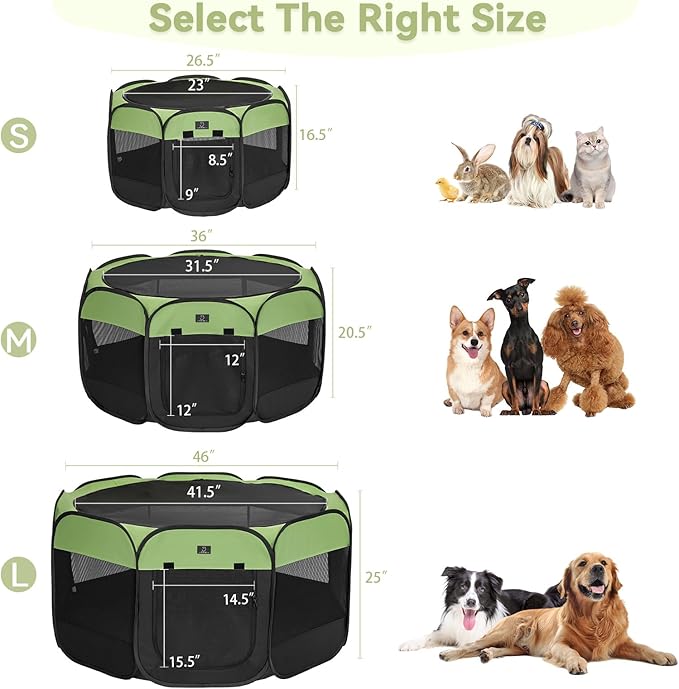 A4Pet Portable Pet Playpen, 49” Pop Up Dog Playpen with Bowl, Suitable for Puppies, Kittens, and Small Animals, Removable Zipper & Mesh Panel(19”W × 12”H)-PurrikoPets