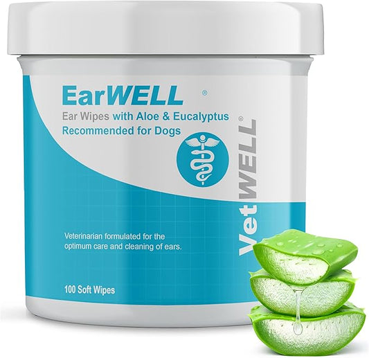 EarWELL by VetWELL Dog Ear Wipes - Otic Cleaning Wipes for Infections and Controlling Ear Odor in Pets - 100 Count-PurrikoPets