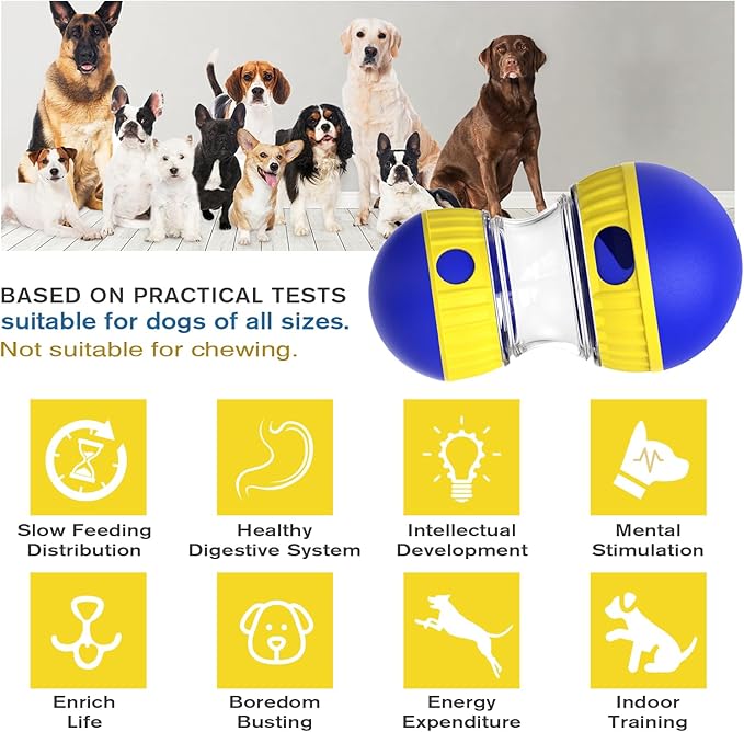 Dog Treat Dispensing Puzzle Toy Adjustable Food Dispenser Slow Feeder Puppy Enrichment Training Rolling Ball Pet Interactive Chase Toys for Small Medium Large Dogs to Keep Them Busy-PurrikoPets
