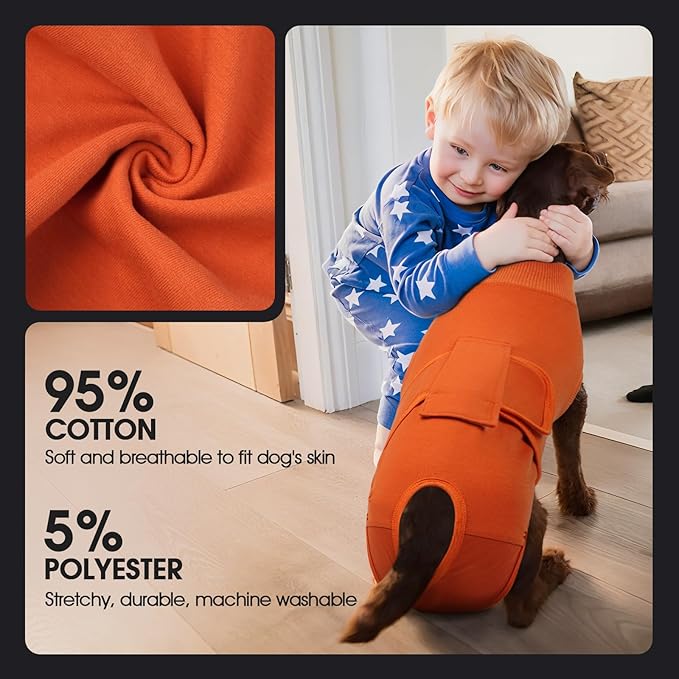 FUAMEY Dog Recovery Suit Male,Dogs Surgery Neuter Suits Puppy Spay Shirts for Female Protect Dog's Skin Anti Licking Abdominal Wounds Doggie Onesie Pet Bodysuit Alternative to Cone Orange L-PurrikoPets