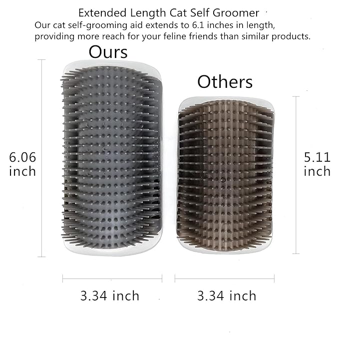 Extended (6.1") 2 Pack Self Grooming Cat Brush - Wall Corner Scratcher with Massage Combs for Long and Short Fur Cats, Kittens (Grey)-PurrikoPets