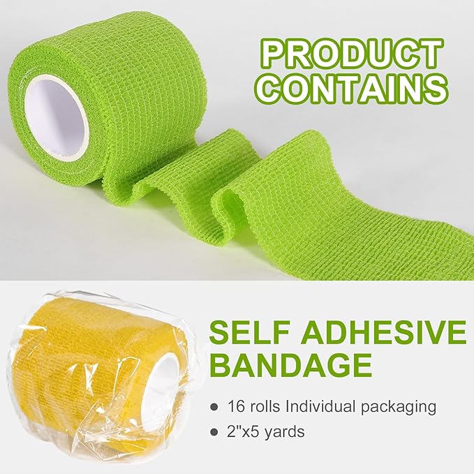 24 Pack Self Adhesive Bandage Wrap 2 Inch, Cohesive Medical Tape for Sports, Elastic Vet Wrap for Athletic, Ankle, Wrist Sprains, Pet First Aid-PurrikoPets