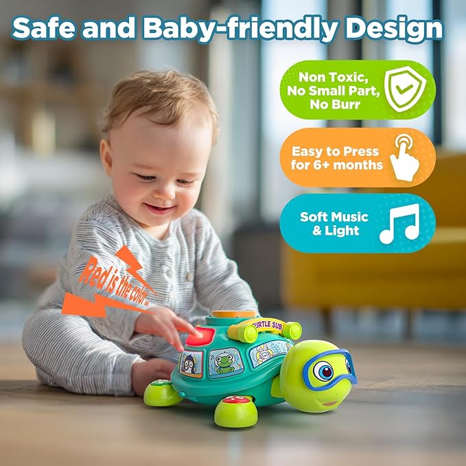 Educational Baby Toys 6-12 Month, Musical Crawling Turtle, Infant Toys for 6 7 8 9 10 Month Old Boy Girl, Christmas Bilingual Baby Gifts for 3-6-9-12 Months-PurrikoPets