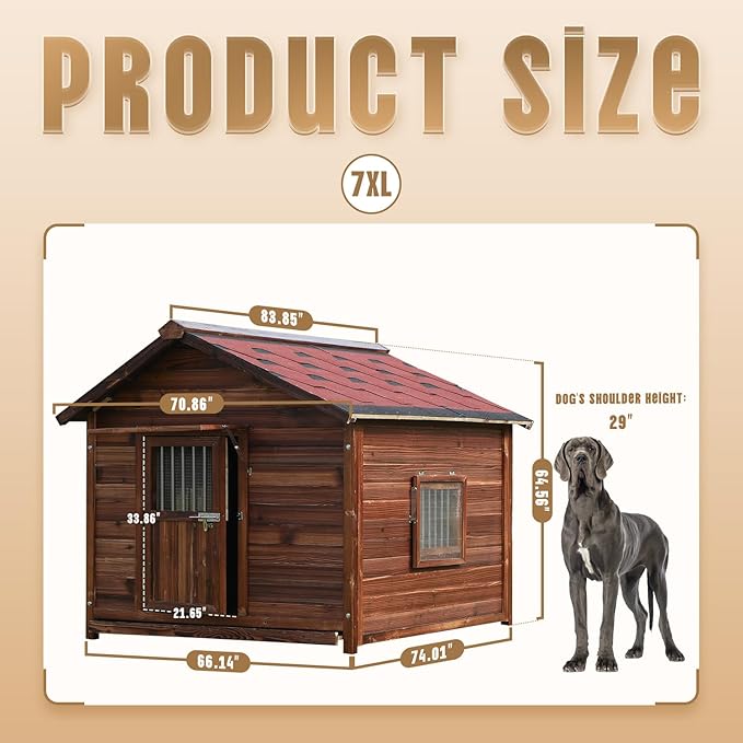 Extra Large Dog House Outdoor Made of Solid Pine Wood, Warm Doghouse, Dog House with Elevated Floor for Large Dogs, (Wood, 7XL)-PurrikoPets