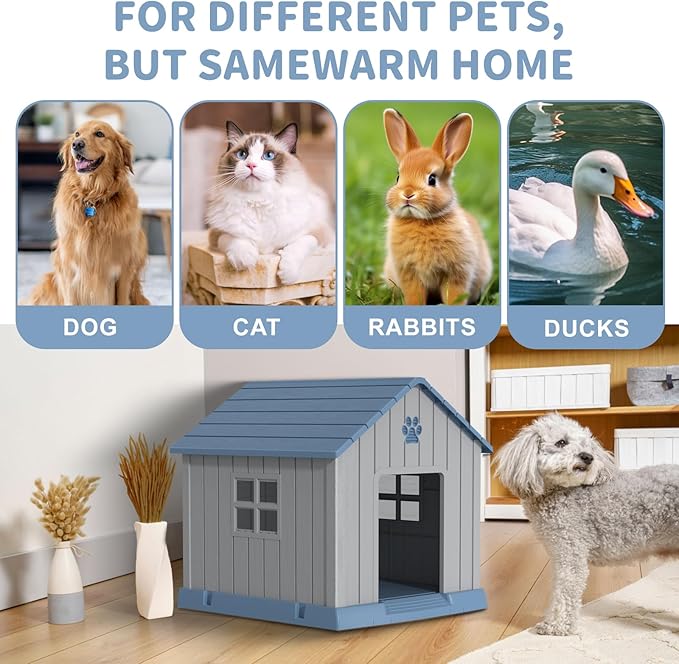 DRATO Dog House Indoor Outdoor for Small to Large Sized Dogs Indoor Outdoor Doghouse Puppy Shelter with Elevated Floor, Easy to Assemble (Blue, 31Inch(31.18 * 33.7 * 32.52))-PurrikoPets