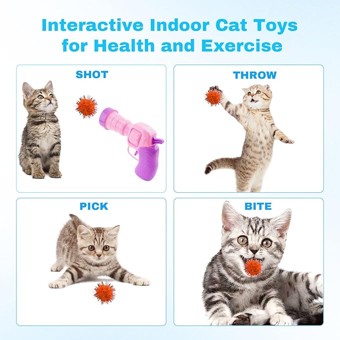 Dorhui Cat Toy Balls with Launchers Set, 30 Pcs Sparkle Pom Ball for Cat,Cat Enrichment Toys,cat Toys for Indoor Cats, Interactive Glitter Pom Ball for Kitty Gifts-PurrikoPets