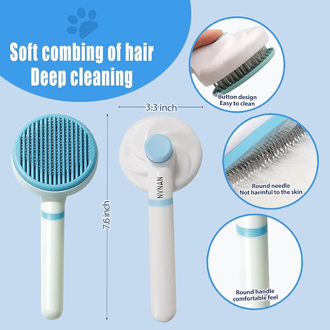 4Piece Dog Grooming Brush Set with Grooming Gloves, Deshedding Comb & Massage Bath Brush - Multifunctional Pet Hair Removal Tools for Shedding, Bathing, Brushing (Blue)-PurrikoPets