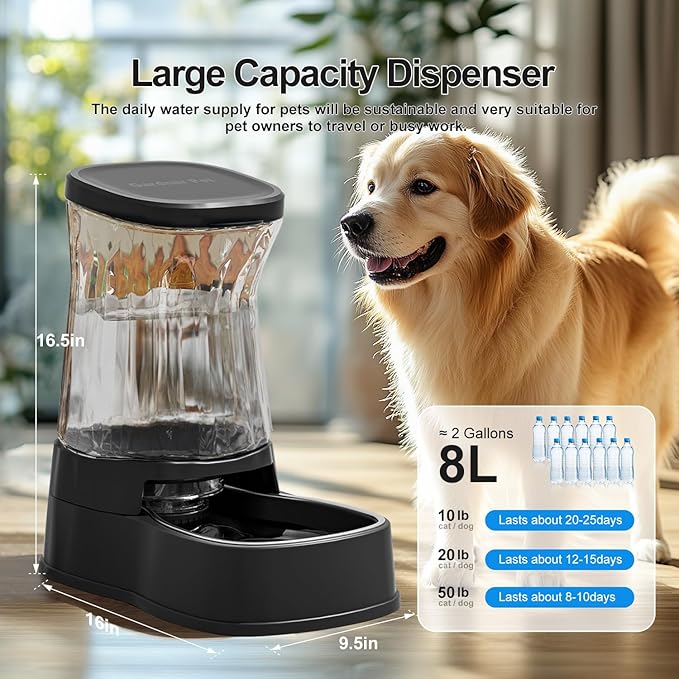 Gardner Pet Automatic Dog Water Dispenser Gravity Stainless Steel Water Waterer Feeder, Large Capacity Water Feeding Bowls for Medium & Large-Sized Dogs Cats Other Pets -(2.1 Gallon)-PurrikoPets