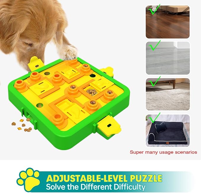 Dog Puzzle Toy Mental Stimulation - Level 3 in 1 Dogs Food Feeder Puzzle, Dog Treat Puzzle Feeder (Advanced-Green Board)-PurrikoPets