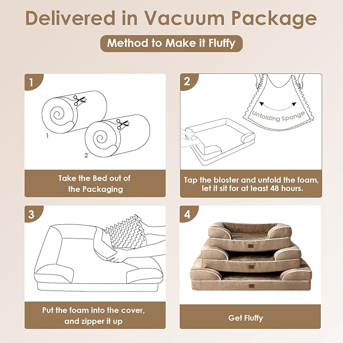 EHEYCIGA Orthopedic Dog Beds for Large Dogs, Waterproof Memory Foam Large Pet Bed with Sides, Non-Slip Bottom and Egg-Crate Foam Dog Couch Bed with Washable Removable Cover, Beige-PurrikoPets