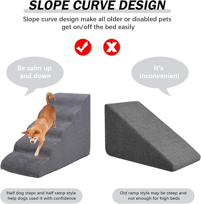 Dog Stairs&Steps for High Beds Up to 28'', 5-Step Dog Ramp for Small Medium Dogs with Washable Cover, Non-Slip Steps for Cats to Get on Couch and Sofa, Durable Foam Ladders, 24.4" Tall, Grey-PurrikoPets