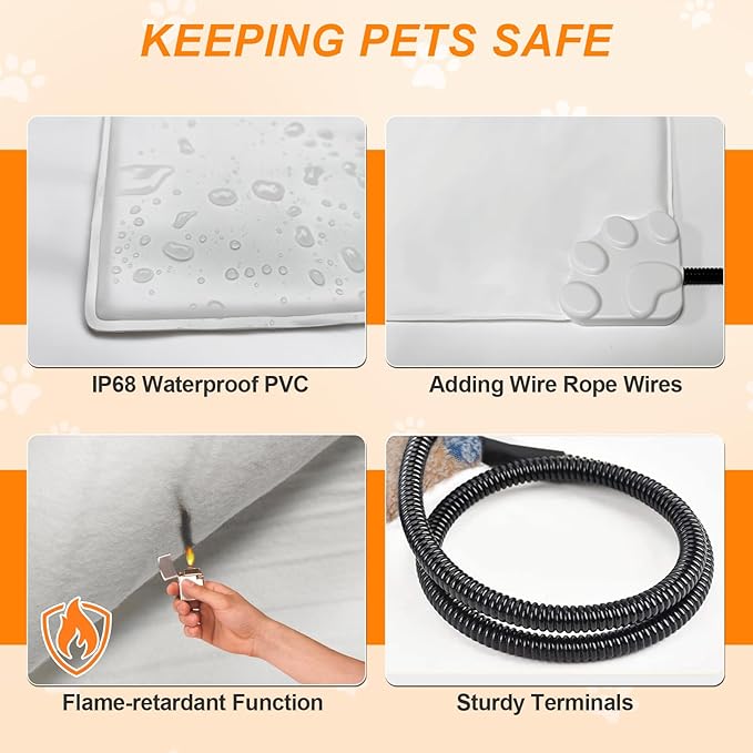 Dog Heating Pad，32×20 In Heating Pad For Dogs, Intelligent Temperature Control Switch With Normally Open On Function,Whelping Box With Reinforced Electric Wire Rope, Plush Fabric Cotton Cover-Apricot-PurrikoPets