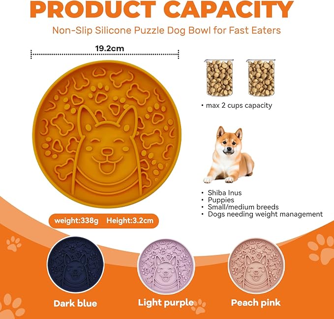 Dog Slow Feeder Bowl, Silicone Dog Bowl, Non-Slip Suction Cups Design,Boring and Anxiety Reducer.(Light Purple)-PurrikoPets