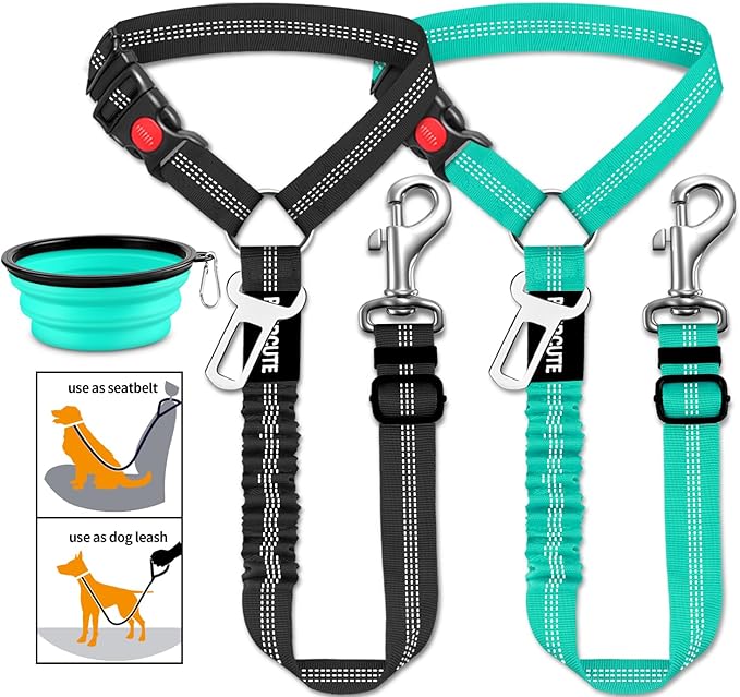 3 Piece Dog Car Seat Belt Set - Retractable Adjustable Pet Seatbelts for Vehicle Headrests - Heavy Duty, Elastic & Durable Car Harness for Dogs-PurrikoPets