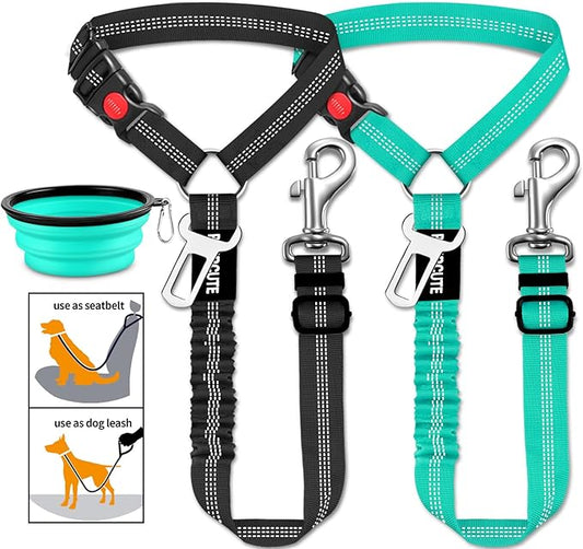 3 Piece Dog Car Seat Belt Set - Retractable Adjustable Pet Seatbelts for Vehicle Headrests - Heavy Duty, Elastic & Durable Car Harness for Dogs-PurrikoPets