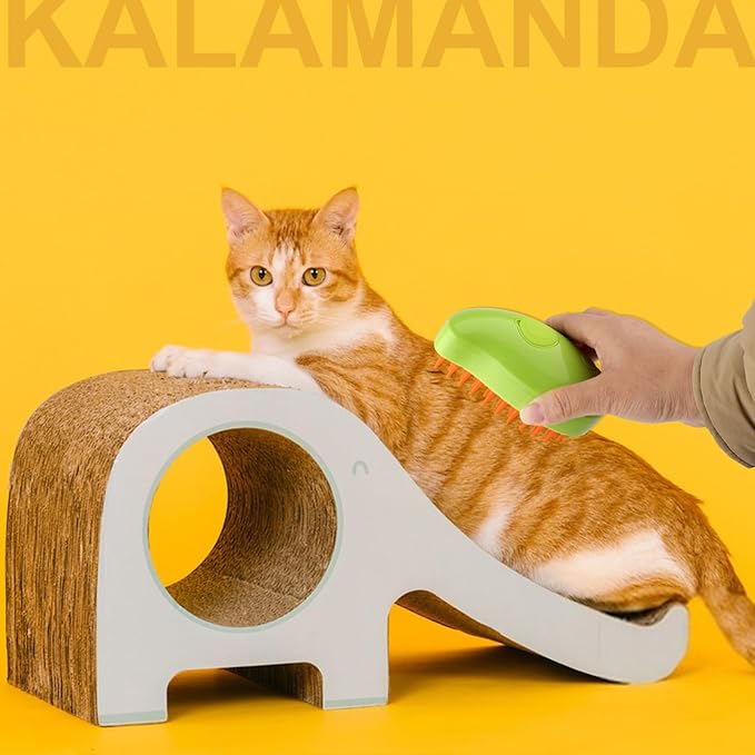 3 in 1 Cat Steamer & Brush - Silicone Massage Grooming Tool, Pet Hair Cleaning Comb for Cats & Dogs (Mango Green)-PurrikoPets