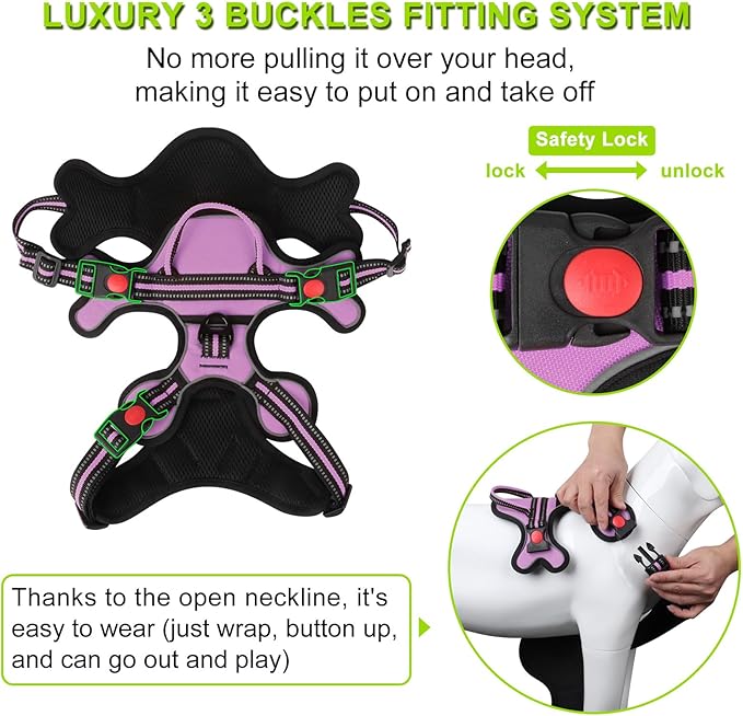 Dog Harness, Adjustable Reflective Dog Vest No Pull Dog Harness with Badge and Bow Tie for Puppy Small Medium Large Dogs-PurrikoPets