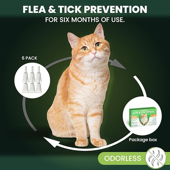 Flea and Tick Prevention for Cats: Flea & Tick Topical for Cats Over 1.5lbs, 6 Dose Flea and Tick Control/Prevention for 6 Months (6 Pack)-PurrikoPets