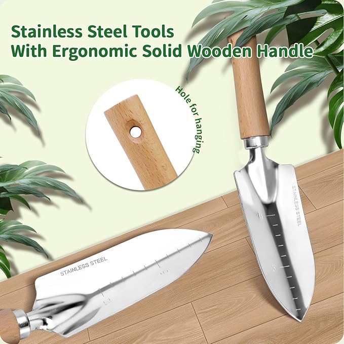 Gardening Tools 10-Piece Heavy Duty Stainless Steel Hand Tools with Durable Garden Tools Storage Tote,Rust-Proof Garden Tool Set, Ideal Gardening Gifts for Women Yellow Floral Pattern Design-PurrikoPets