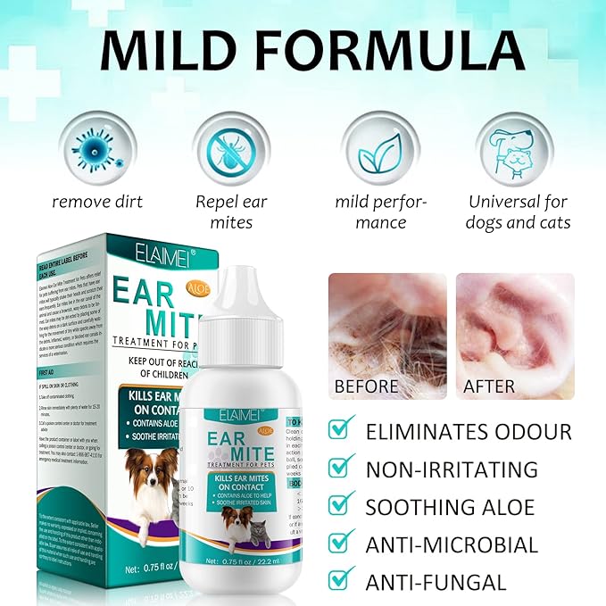 Ear Mite Treatment for Dogs, Dog Ear Infection Treatment, Ear Mite Treatment for Dog Yeast Infection, Alleviation Suffering from Ear Mites & Itching and Odours Stinky Stuff for Dogs Ears-PurrikoPets