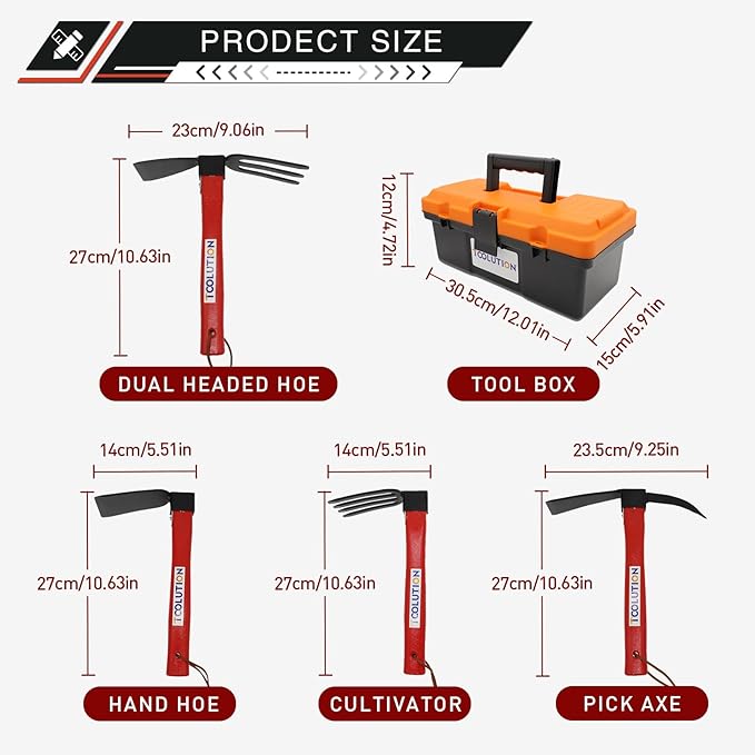 Garden Tool Set with Tool Box 4 Piece Heavy Duty Gardening Tools Kit with Hoe Rake Shovel Fork Non Slip Handle Garden Hand Tools for Digging Weeding Planting-PurrikoPets