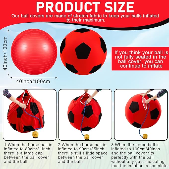 40inch Giant Herding Ball with Ball Cover Anti Burst Please Watch VCR for How to Inflation Horse Toys for Horses Stall Entertainment Play, Pump Included(Red Color,Stylish)-PurrikoPets