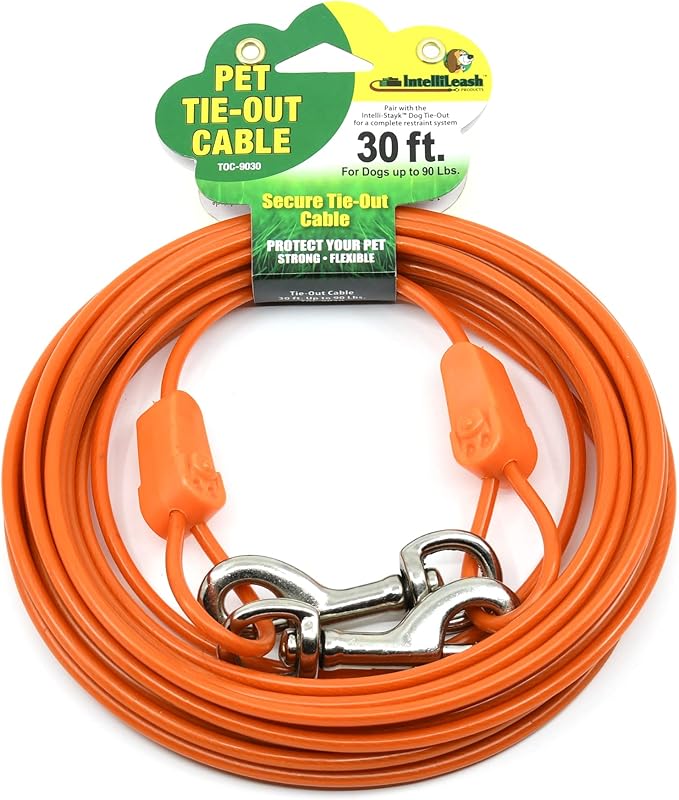 30FT Tie-Out Cables for Dogs - Strong, Safe, and Durable Dog Tie-Outs for Small Dogs up to 90 Pounds - Weather and Wear Resistant Galvanized Aircraft Cable for Outside Use-PurrikoPets
