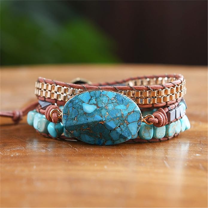 YGLINE Boho Handmade Wrap Leather Tube Crystal Stone Bracelet for Women