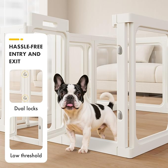 Acrylic Dog Playpen with Door, 24" 10PCS Clear Pet Play Pen Indoor for Small Animals, Transparent Puppy Fence Kennel Rabbit Ferret, Doggie Cages Yard Easy Assemble-PurrikoPets