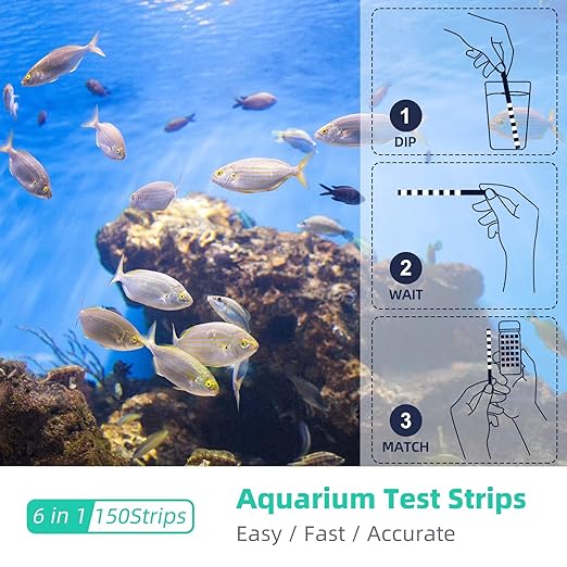 6 in 1 Aquarium Test Strips, 150 Strips Aquarium Water Test Kit for Fish Tanks & Ponds, Accurate Test Monitoring, Nitrate, Nitrite, Chlorine, Carbonate, Hardness, pH-PurrikoPets